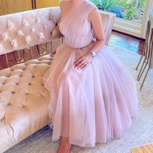 Milla Misty Rose Strapless Puffy Midi Tulle Dress